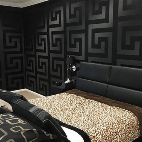 versace black key wallpaper|bedroom with versace wallpaper.